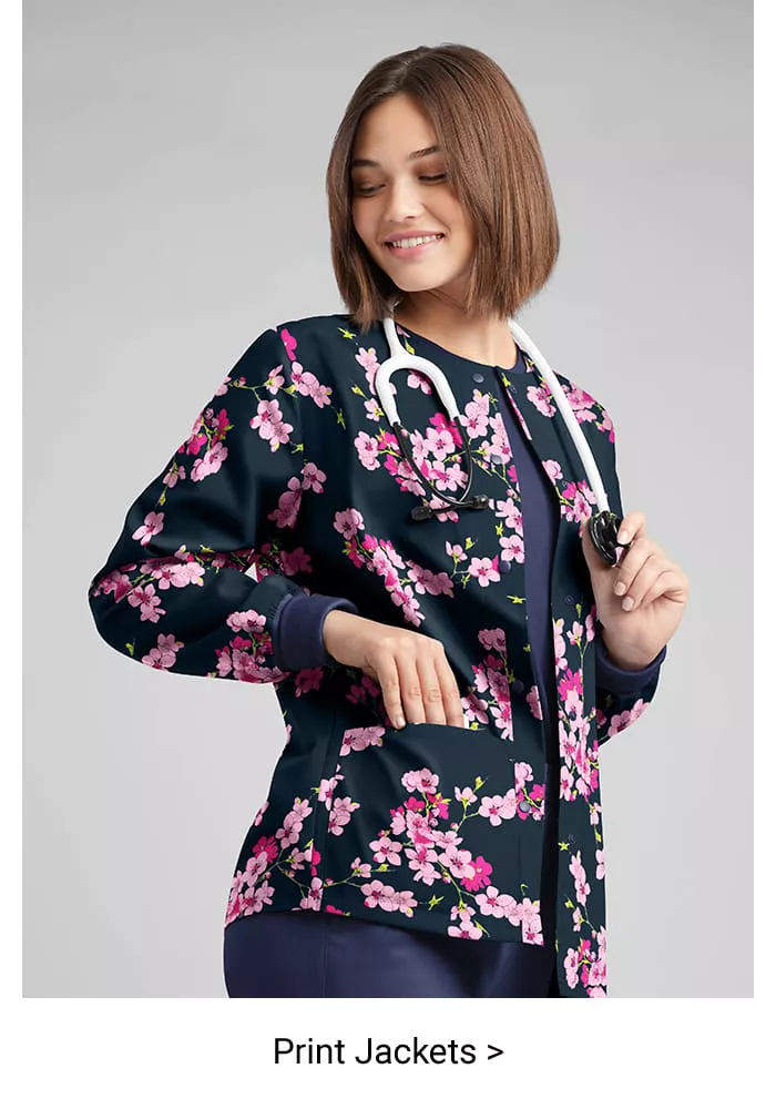 Women&rsquo;s Print Scrub Jackets 