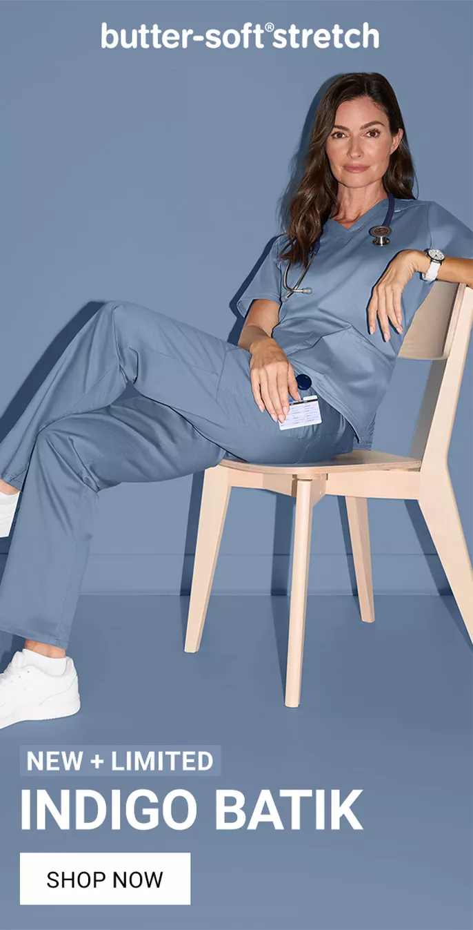 Butter-Soft Stretch Scrubs in Indigo Batik