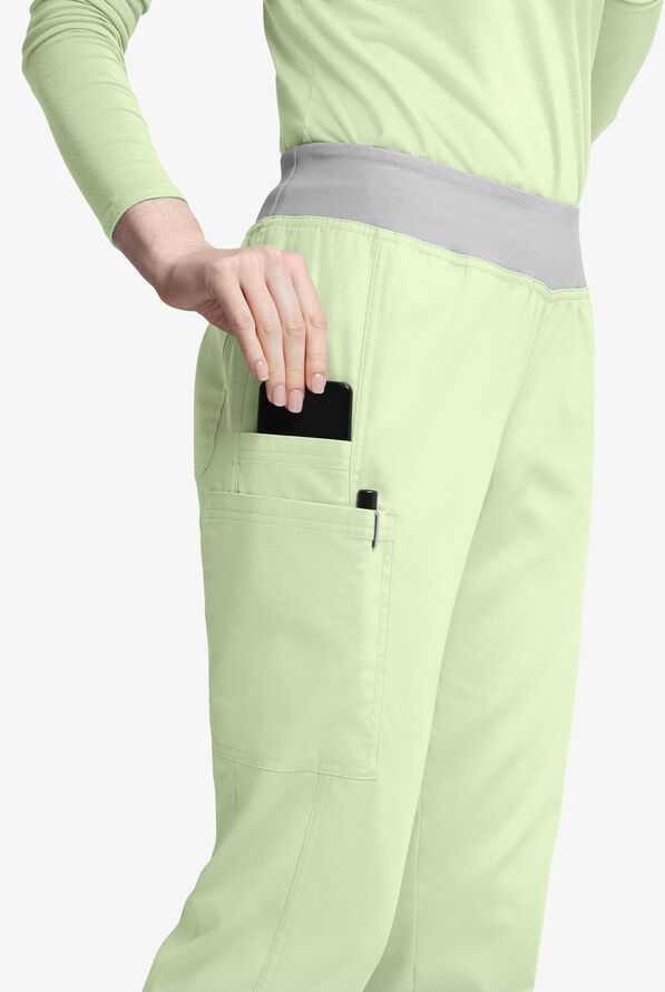 Butter-Soft Originals Women's 5-Pocket Mid Rise Tapered Leg Yoga-inspired Scrub Pants - Spring Mint/Silver - 2