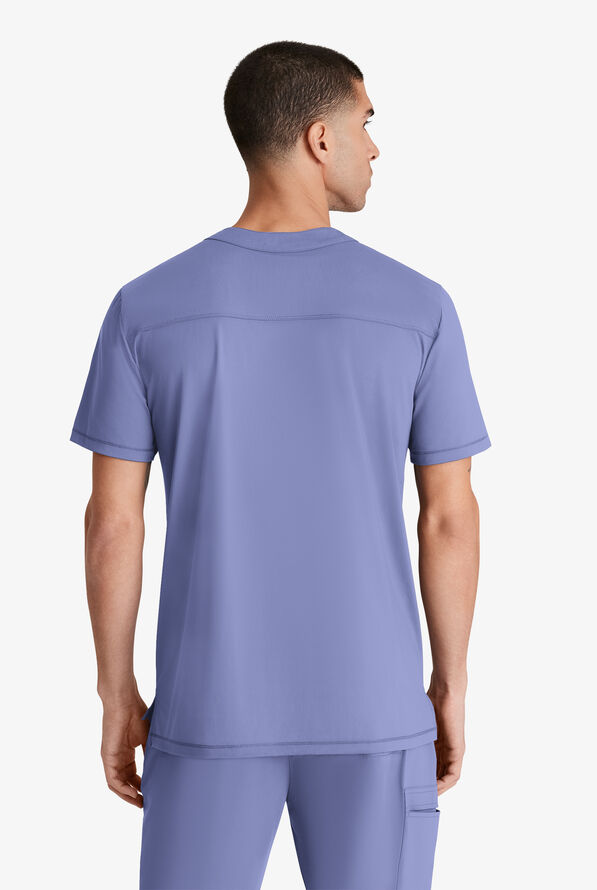 Skechers by Barco Slip-ins Flex Men's 1-Pocket STRETCH Tuck In Zipper Round Neck Scrub Top - Ceil Blue - 4