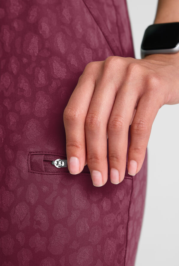 Easy STRETCH Olivia Women's Jacquard 7-Pocket Slim Leg Jogger Scrub Pant - Wine - 7