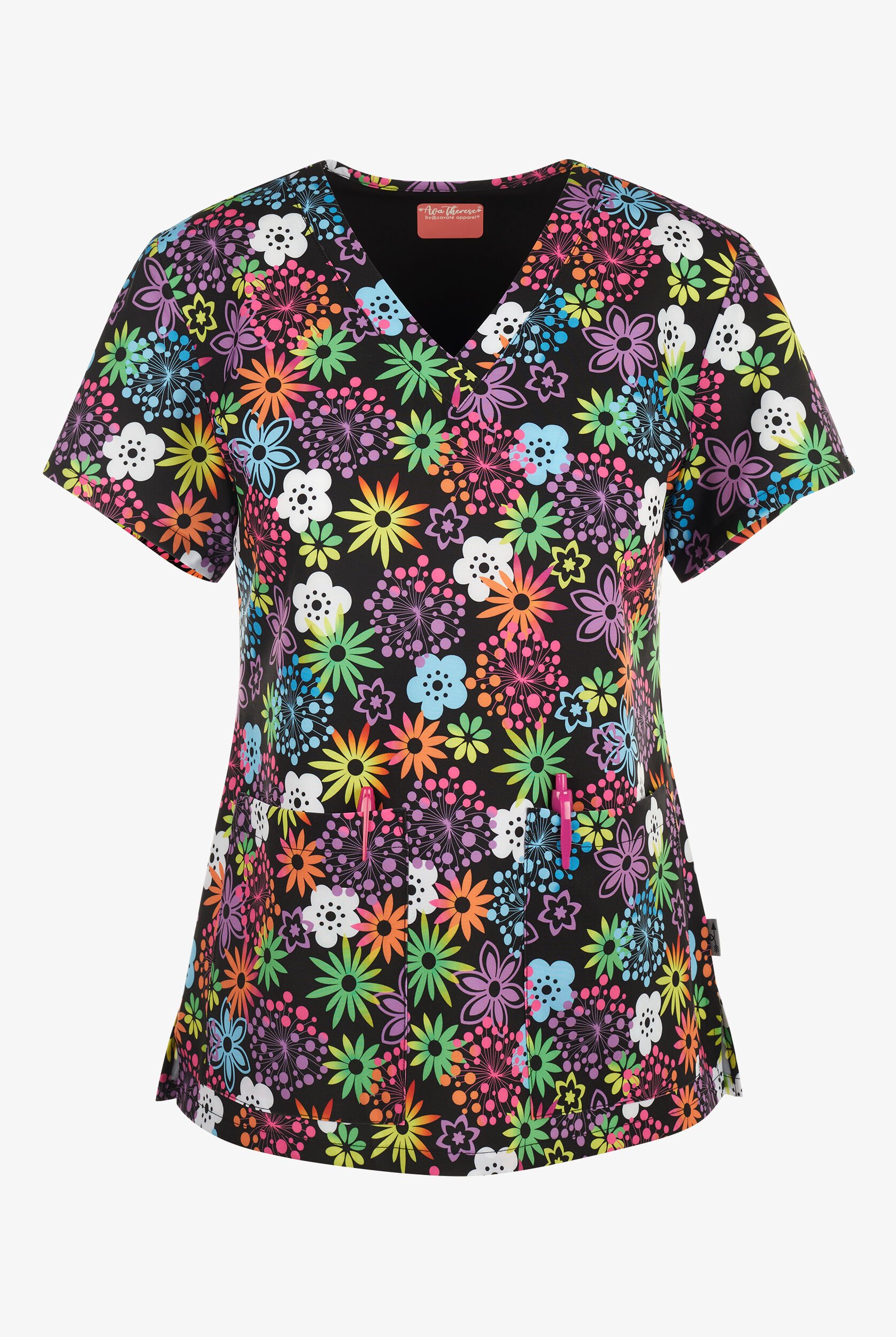 Zavate Ava Therese Electric Hues Women's 2-Pocket STRETCH V-Neck