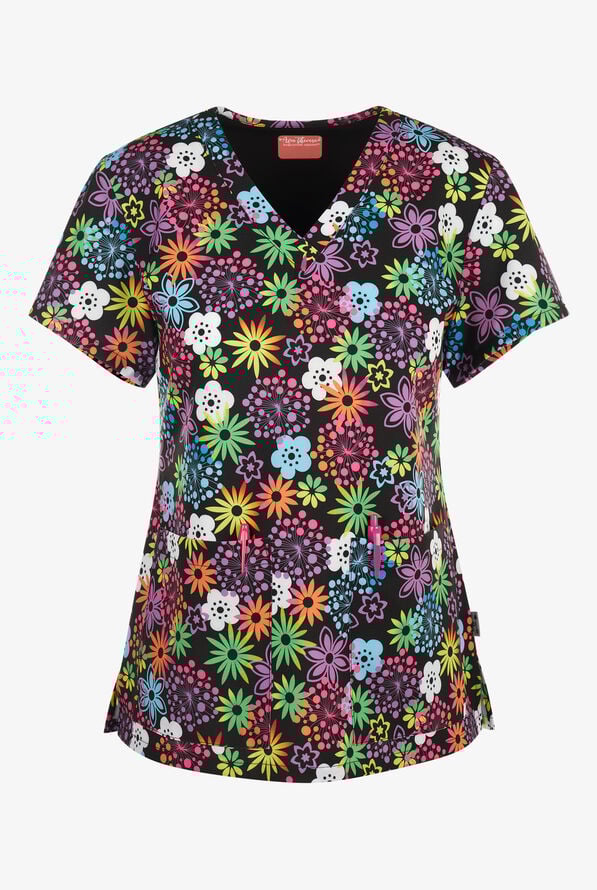 Blusa médica estampada Zavate Ava Therese Electric Hues STRETCH con cuello en V y 2 bolsillos para mujer - null - 1