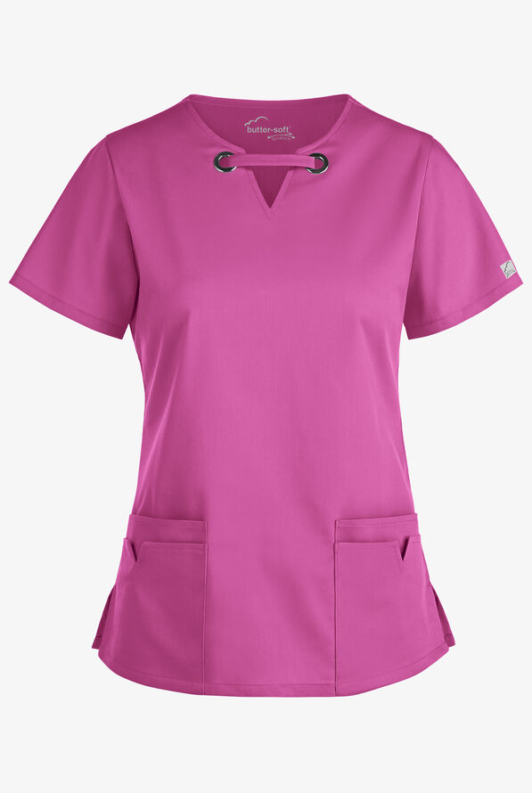 Butter-Soft STRETCH Women's 4-Pocket Large Grommet Scrub Top - Rosebud - 1