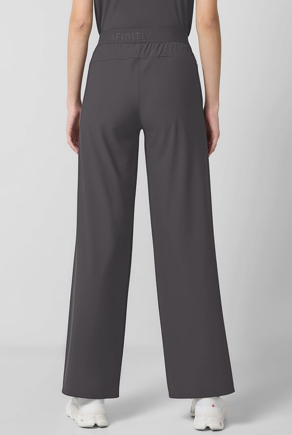 Infinity Pursuit Women's 3-Pocket STRETCH Pull On Pleated Wide Leg Scrub Pant - Pewter - 2