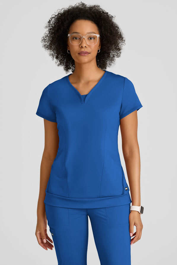 Blusa m&eacute;dica Grey's Anatomy by Barco Spandex Knit Motivate STRETCH con cuello en V y 2 bolsillos para mujer - Royal - 2
