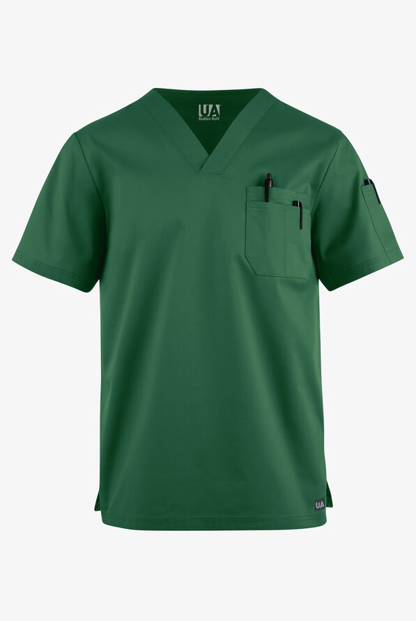 Butter-Soft STRETCH Men's 4-Pocket V-Neck Scrub Top - Hunter - 1