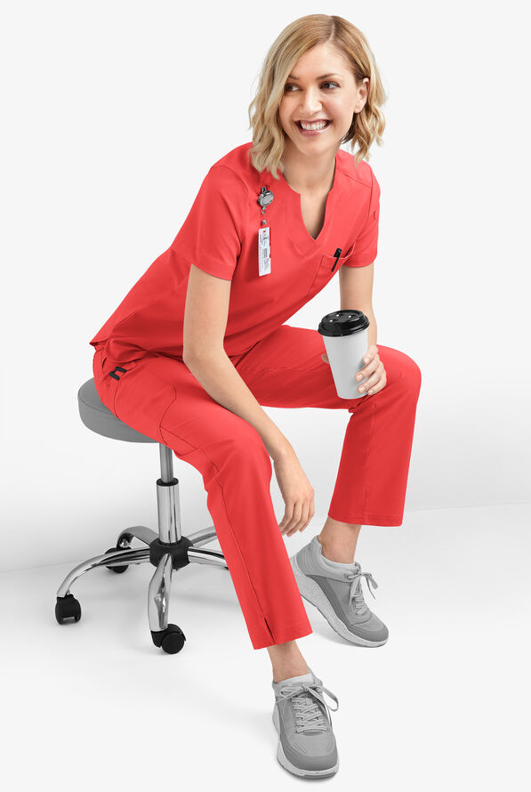 Easy STRETCH Nikki Women's 1-Pocket Scallop Neck Tuck-In Scrub Top - Radiant Red - 8