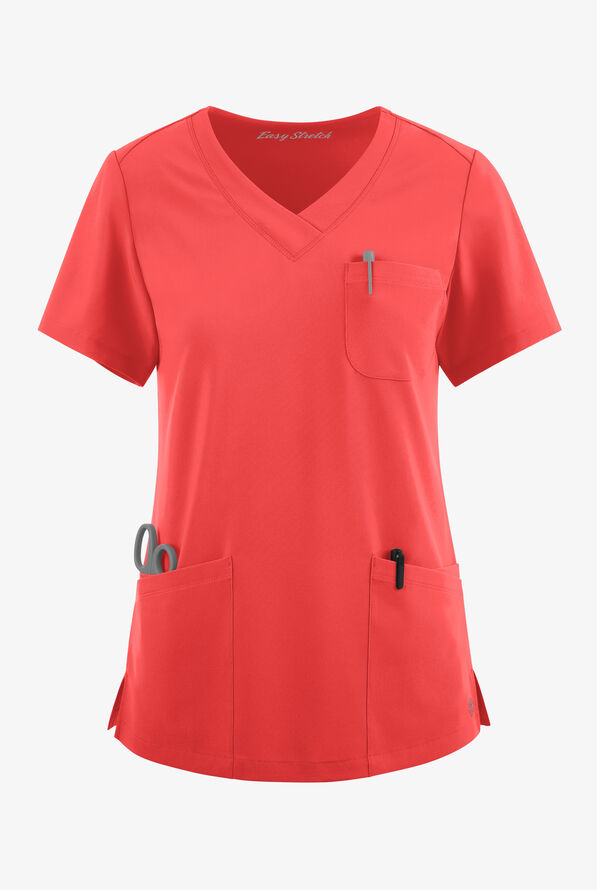 Easy STRETCH Tessa Women's 5-Pocket V-Neck Scrub Top - Radiant Red - 1
