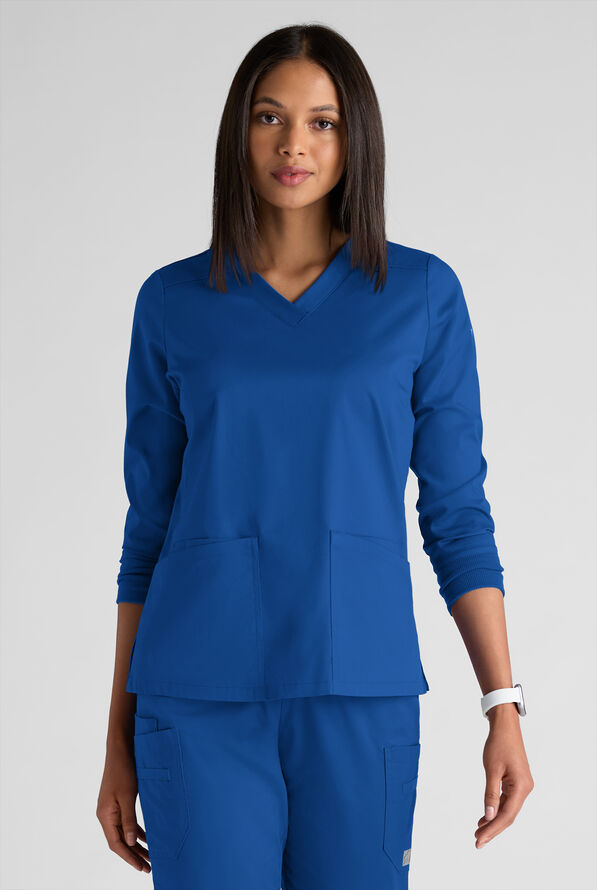 Butter-Soft STRETCH Women's 5-Pocket 3/4" Sleeve V-Neck Scrub Top - Royal - 1