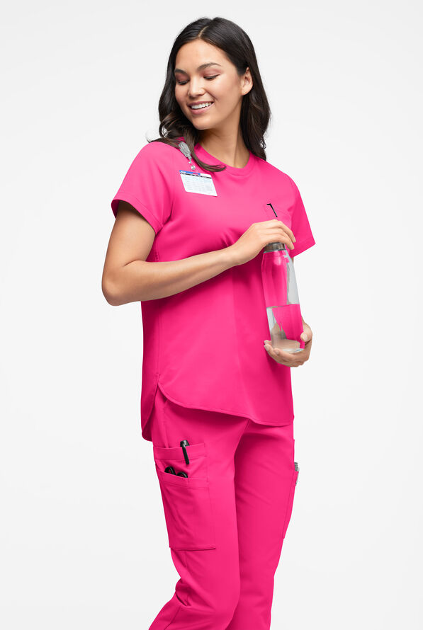 ReSurge Citrine Women's 1-Pocket Crew Neck Tuck In / Wear Out Scrub Top - Reactive Pink - 3
