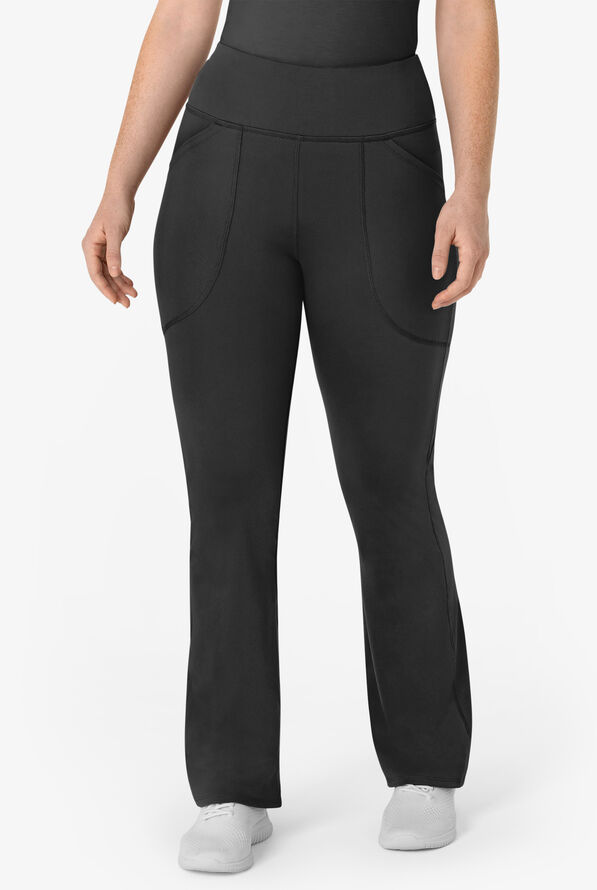 Wink Renew Knit Women's 5-Pocket STRETCH Yoga Waist Flare Leg Scrub Pants - Black - 1