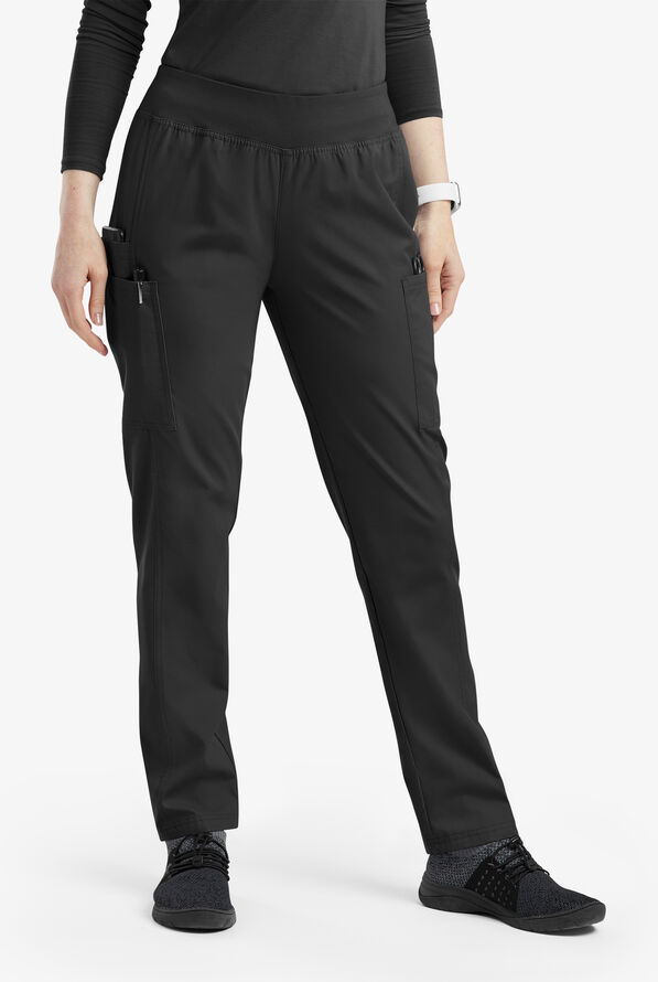 Pantalón médico Butter-Soft Originals de tiro medio estilo yoga con piernas entalladas y 5 bolsillos para mujer - Black - 1