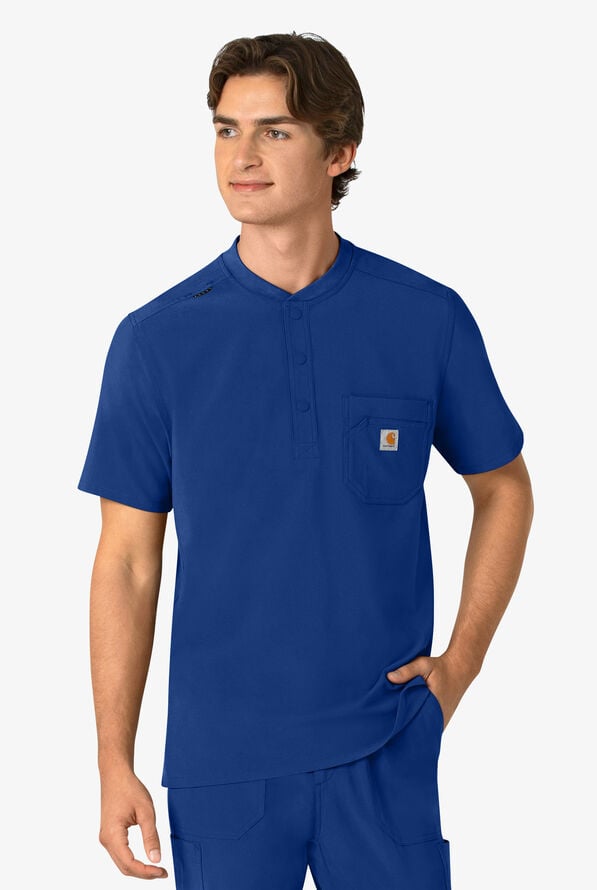 Carhartt Cross-Flex Men's 3-Pocket STRETCH Zip Pocket Henley Banded Collar Scrub Top - Royal - 2