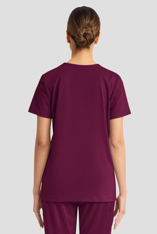 Cherokee Achieve Women's 1-Pocket Tuck in V-Neck Scrub Top - Wine - 3