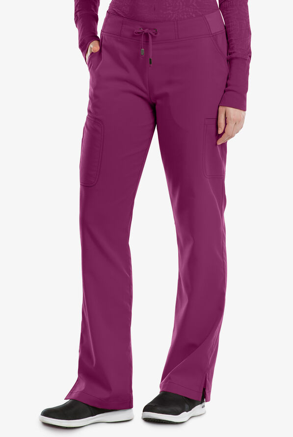 Grey's Anatomy by Barco Mia Women's 6-Pocket Straight Leg Cargo Scrub Pants - Petite - Wine - 1