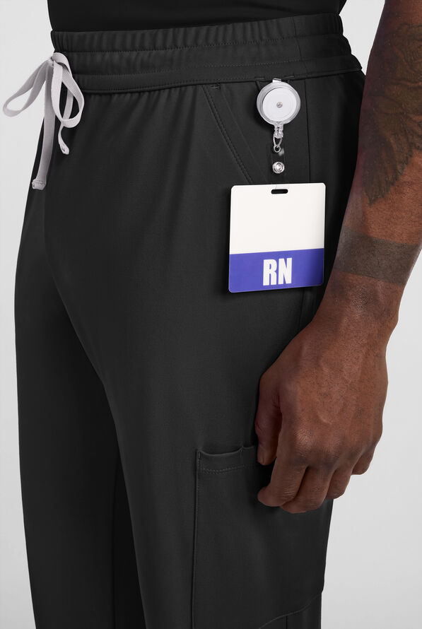 Cherokee Achieve Men's 5-Pocket STRETCH Straight Leg Cargo Knit Scrub Pants - Black - 3