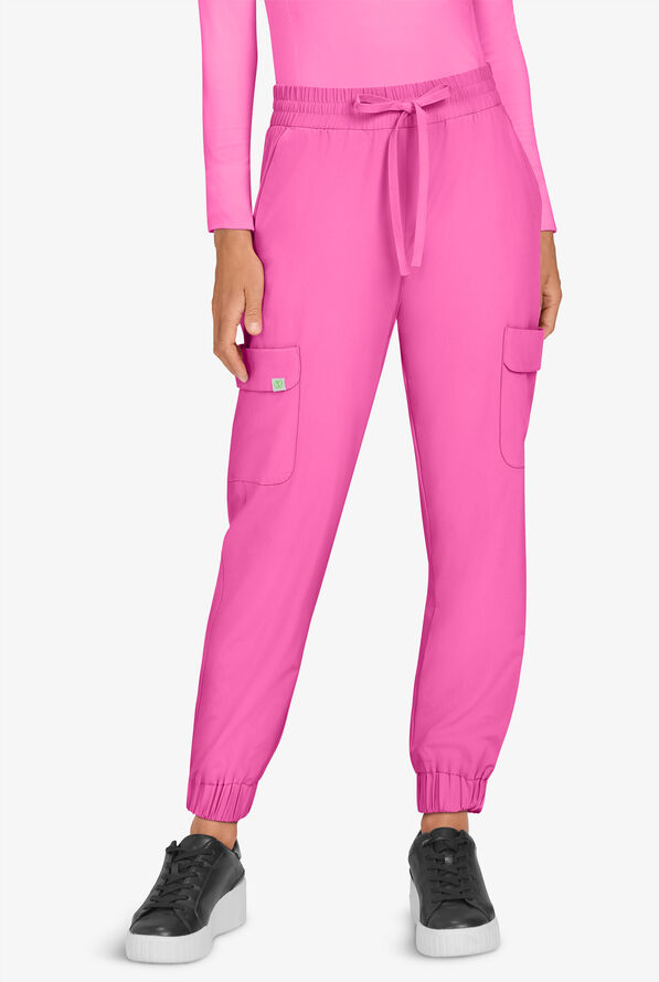 Planet koi Terra Women's 6-Pocket STRETCH Drawstring Waist Cargo Jogger Scrub Pants - Strawberry Moon - 1