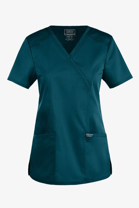 Cherokee Workwear Revolution Women's 2-Pocket STRETCH Mock Wrap Scrub Top