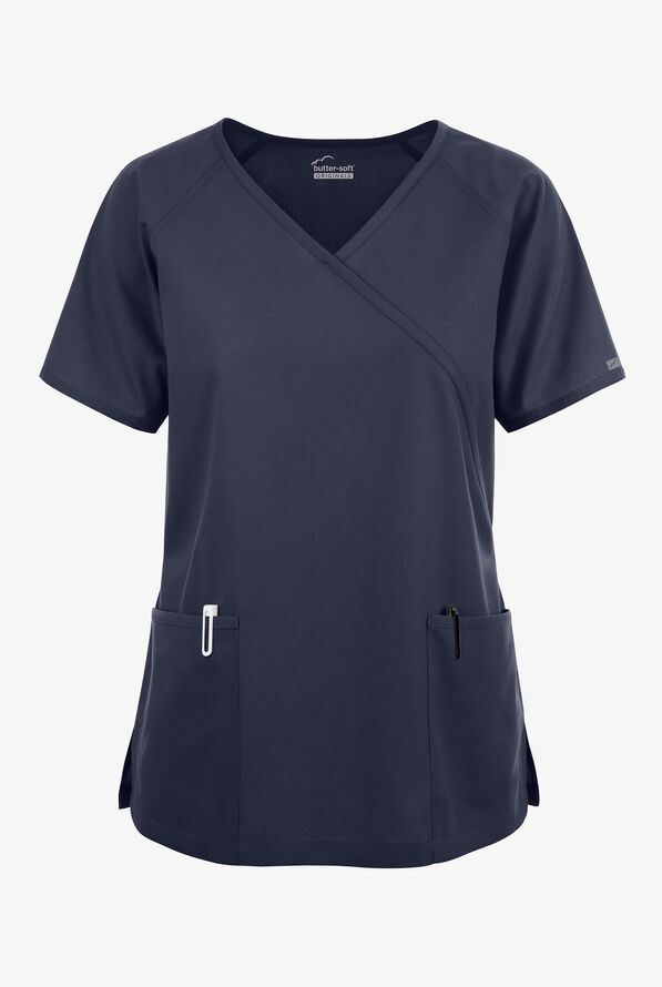 Blusa médica Butter-Soft Originals estilo cruzado con 3 bolsillos para mujer - Navy - 1