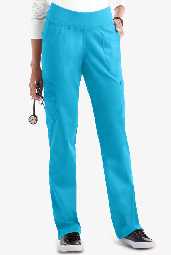 Butter-Soft STRETCH Women's 10-Pocket Active Yoga Scrub Pants - Tall - Turquoise - 1