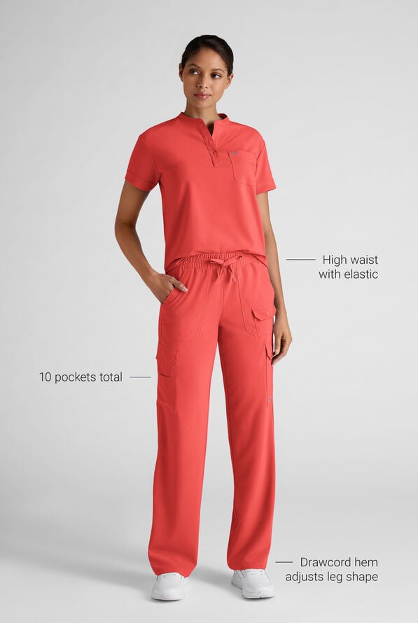 Pantal&oacute;n m&eacute;dico Easy STRETCH Ayo estilo cargo con 10 bolsillos para mujer - Spiced Coral - 3