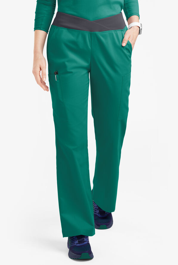 Pantalón médico Butter-Soft Originals Tall de tiro medio y cintura cruzada con piernas anchas y 7 bolsillos para mujer - Hunter/Pewter - 1