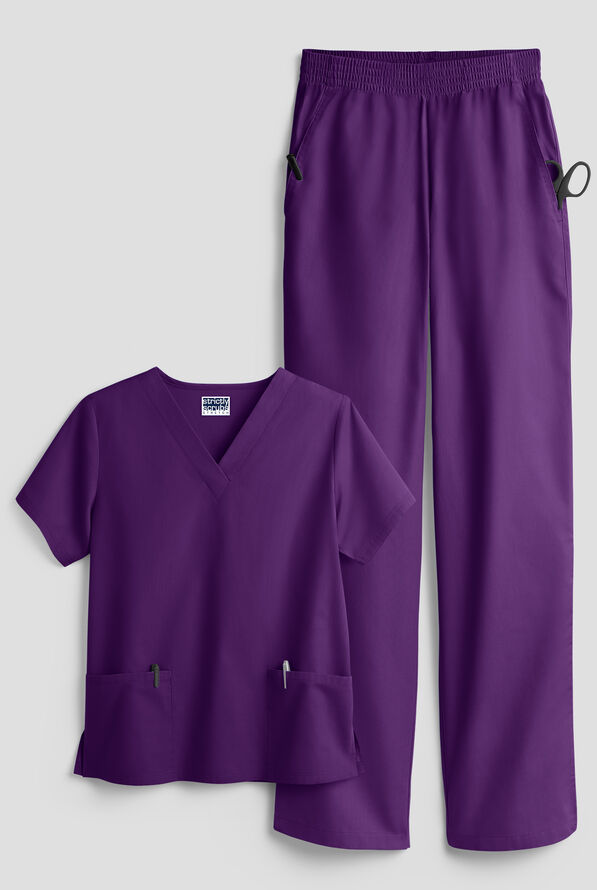 Strictly Scrubs Women's 4-Pocket Scrub Set - Eggplant - 1