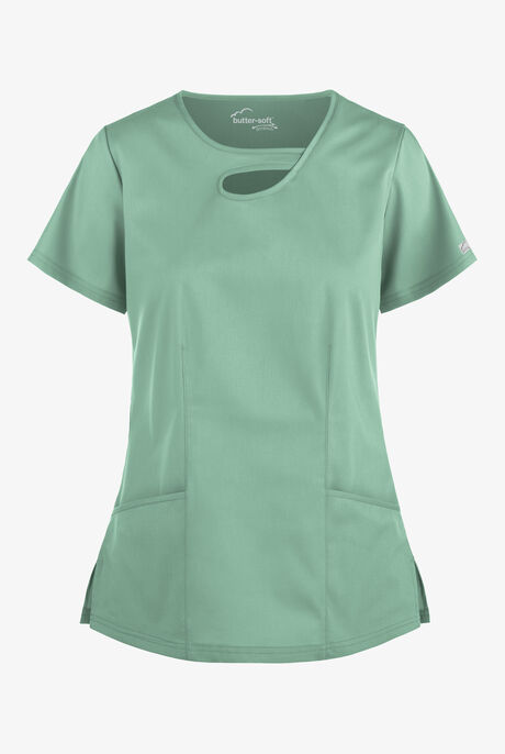 Butter-Soft STRETCH Women's 2-Pocket Asymmetric Keyhole Scrub Top