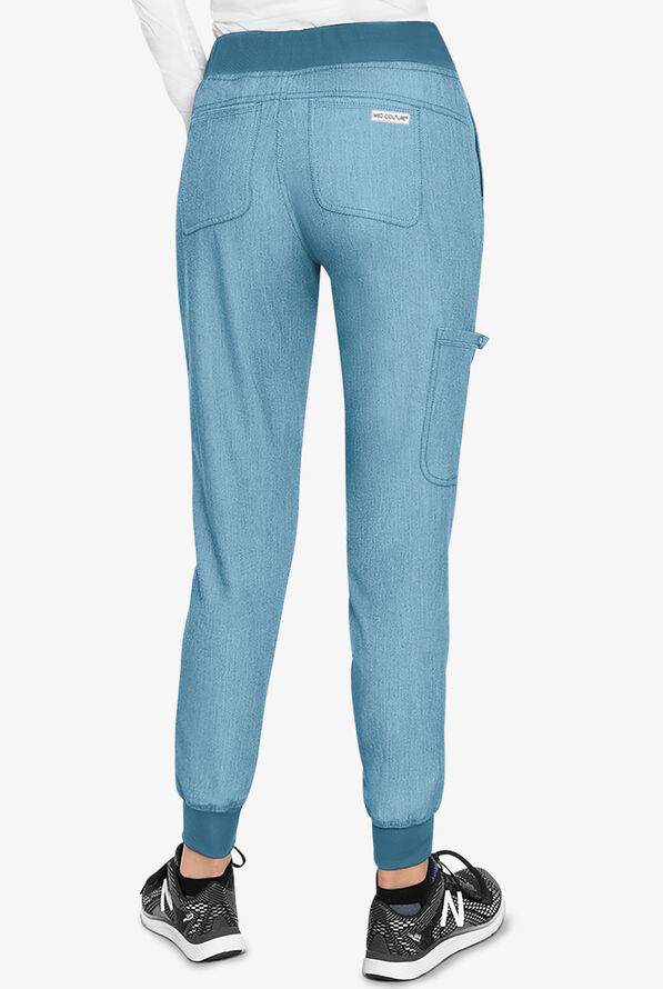 Med Couture Touch Women's 5-Pocket STRETCH Cargo Yoga Jogger Scrub Pants - Blue Jean Baby - 2