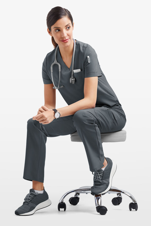 Tafford Active Stretch Women's 7-Pocket Scrub Set - Pewter - 3