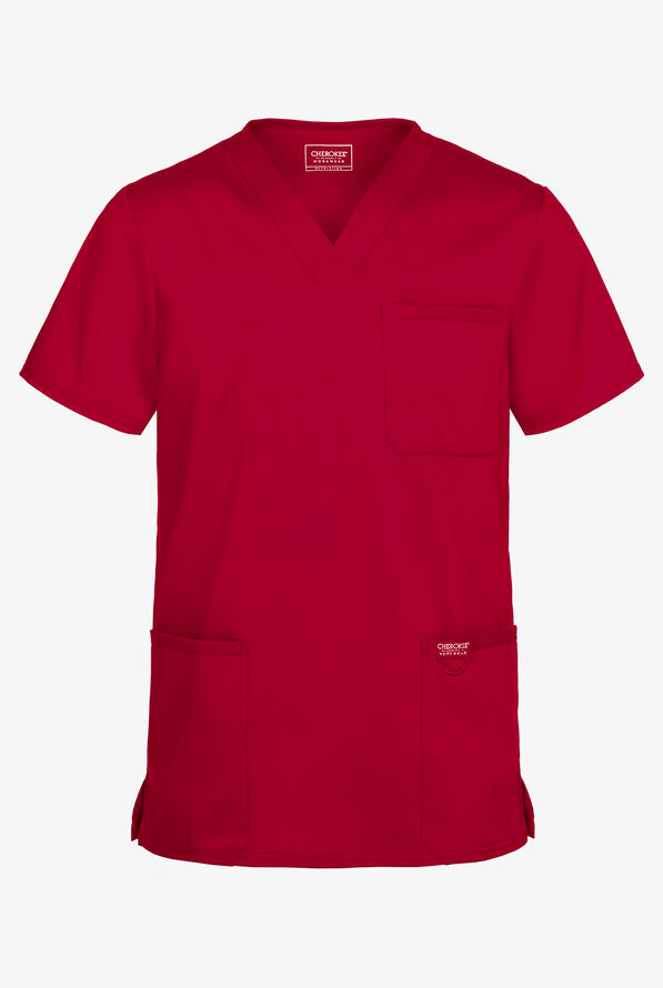 Camisa médica Cherokee Workwear Revolution con cuello en V y 3 bolsillos para hombre - Red - 1