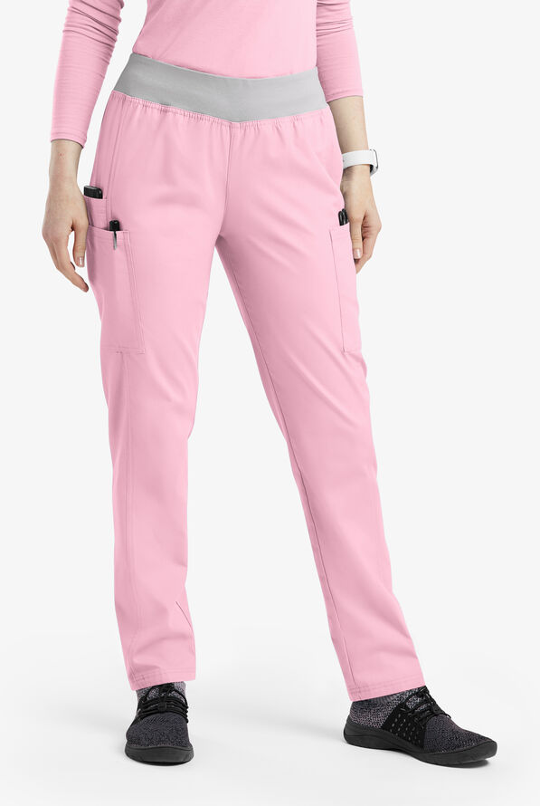 Butter-Soft Originals Women's 5-Pocket Mid Rise Tapered Leg Yoga-inspired Scrub Pants - Blush/Silver - 1