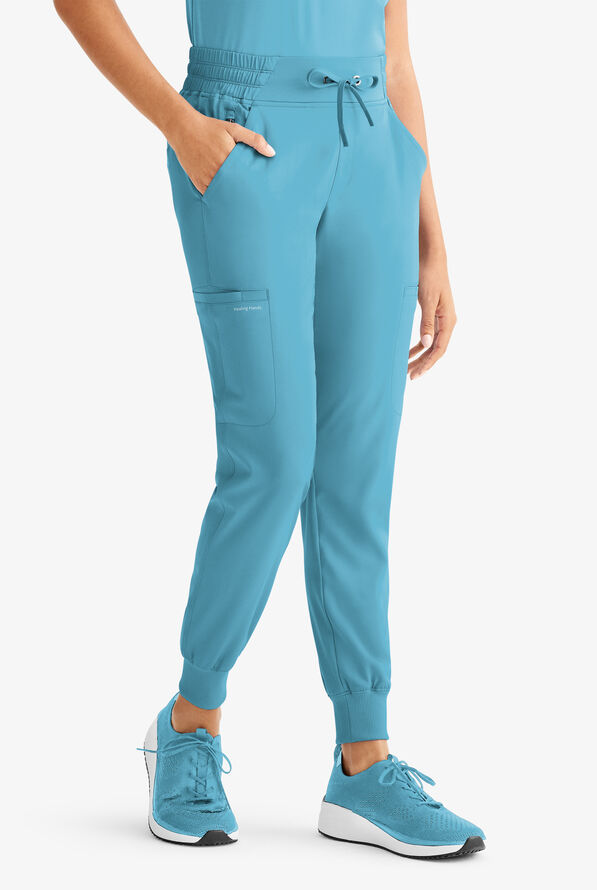 HH Works by Healing Hands Rhea Women's 6-Pocket STRETCH Cargo Jogger Scrub Pants - Fresh Blue - 1