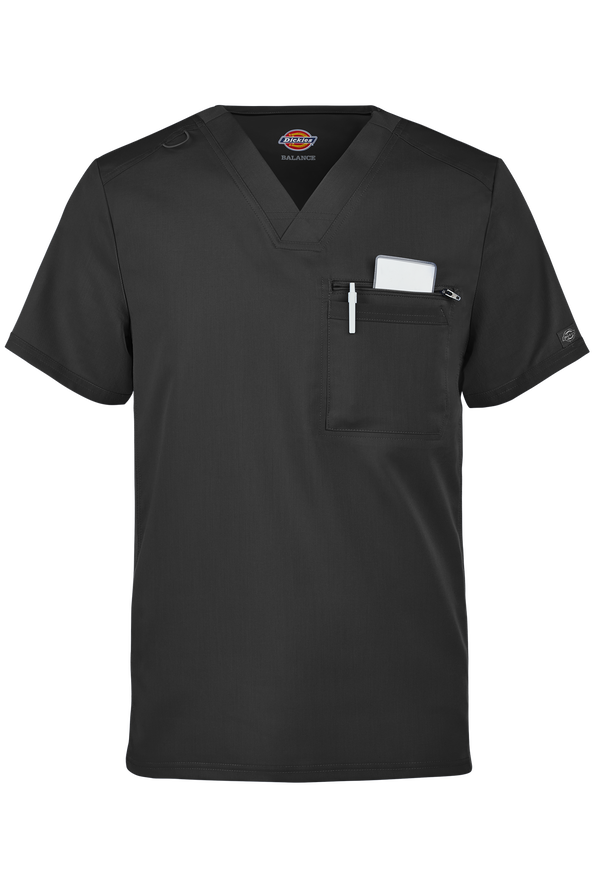 Dickies Balance Men's VNeck Rib Knit Panel Scrub Top, Stretch Scrubs