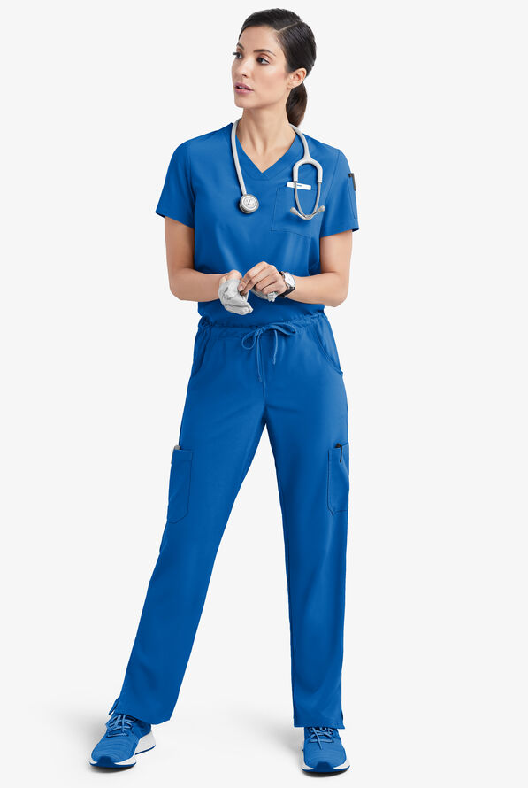 Easy STRETCH Chloe Women's 3-Pocket V-Neck Tuck-In Scrub Top - Royal - 2