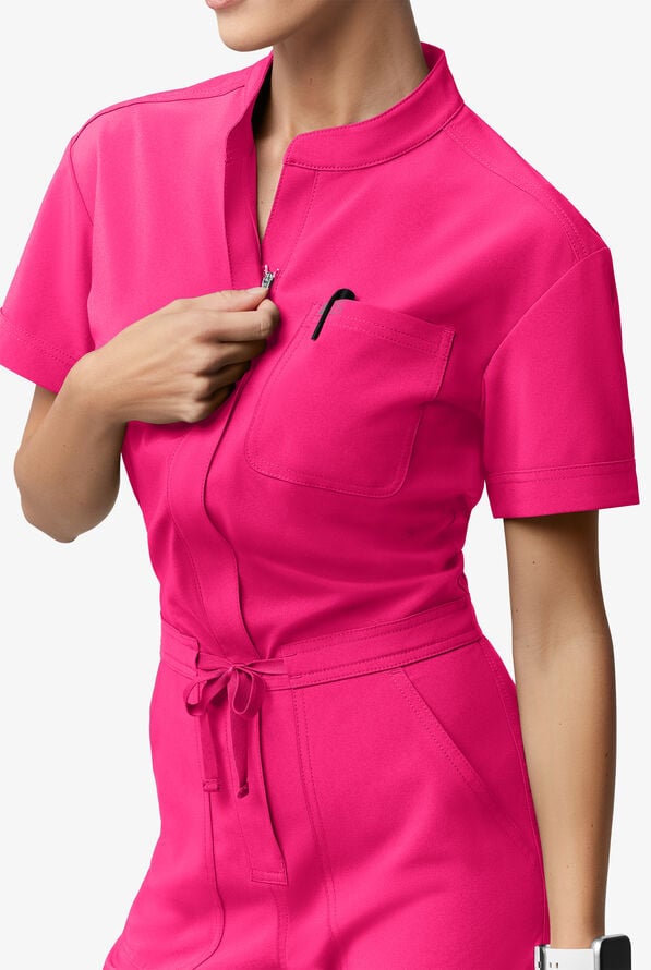 Easy STRETCH Allie Women's 6-Pocket Short Sleeve Jumpsuit - Reactive Pink - 4