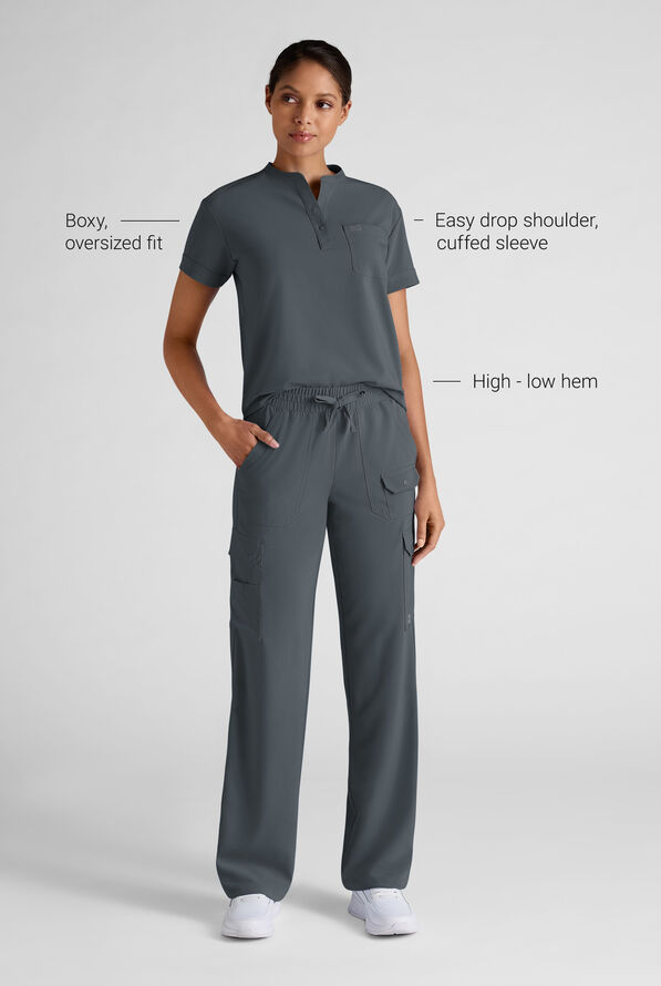 Easy STRETCH Bella Women's 1-Pocket Henley Scrub Top - Pewter - 3