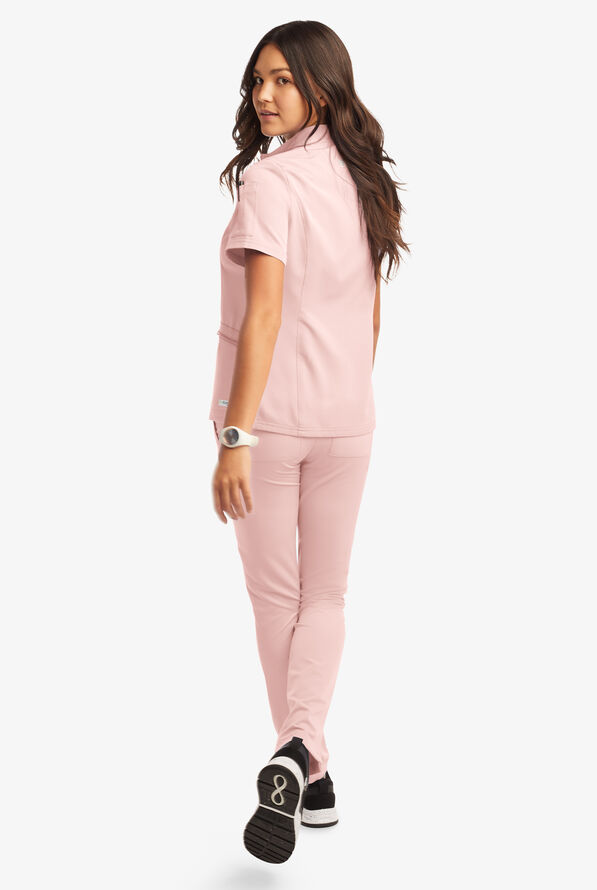 Butter-Soft Women's 5-Pocket Zipper Neck Short Sleeve Scrub Top **Slightly IRREGULAR** - Sweet Pink - 4