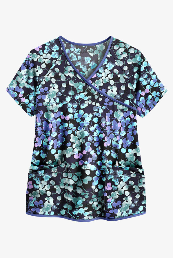 Blusa médica estampada Easy STRETCH Floral Blossoms con mangas raglán y 4 bolsillos para mujer - null - 1