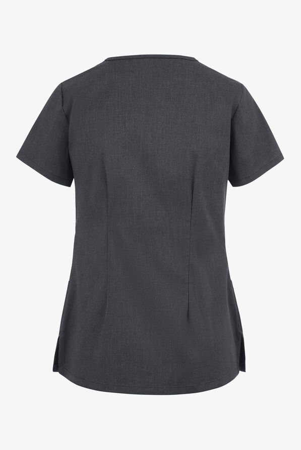 Butter-Soft STRETCH Women's 3-Pocket V-Neck Mock Wrap Scrub Top - Heather Charcoal - 2