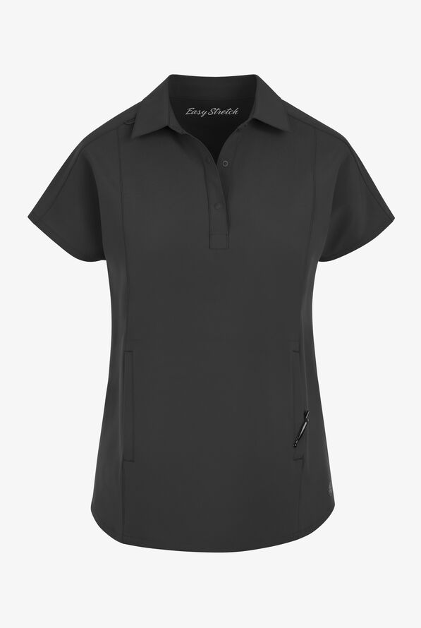 Easy STRETCH LEA Women's 3-Pocket Polo Collar Scrub Top - Onyx Black - 1