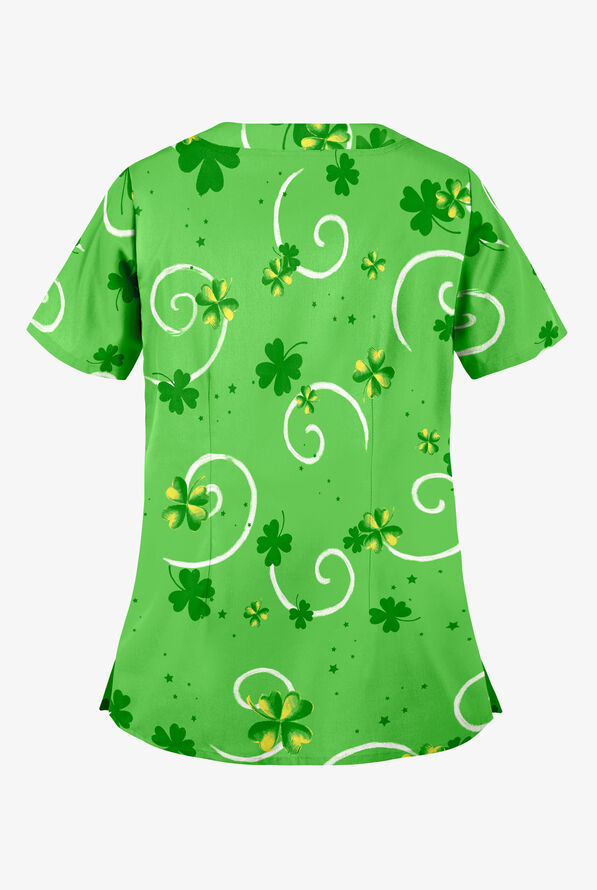 UA Pot O' Gold Grass Green Women's 2-Pocket Scallop Neck Print Scrub Top - null - 2