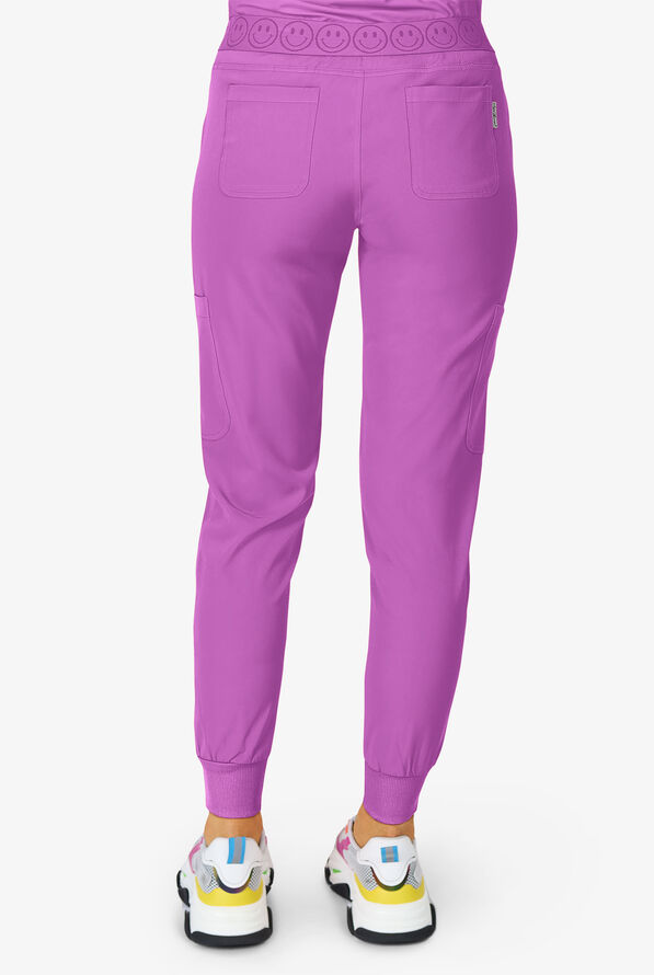 Zavate Ava Therese Women's 6-Pocket STRETCH Smile Face Elastic Waistband Cargo Jogger Scrub Pants - Petite - Power Purple - 3