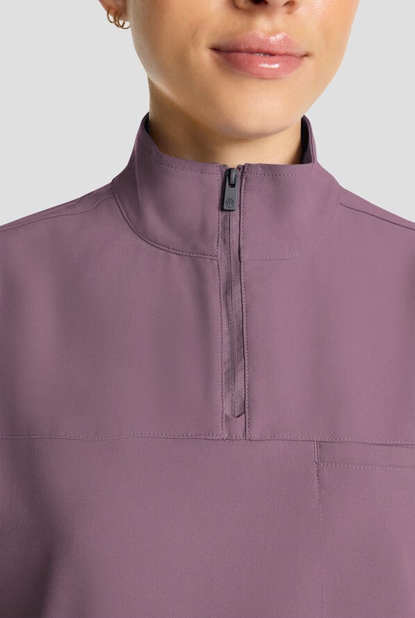 Healing Hands Quest Women's 1-Pocket STRETCH Tuck In Half Zip Collar Scrub Top - Elderberry - 3