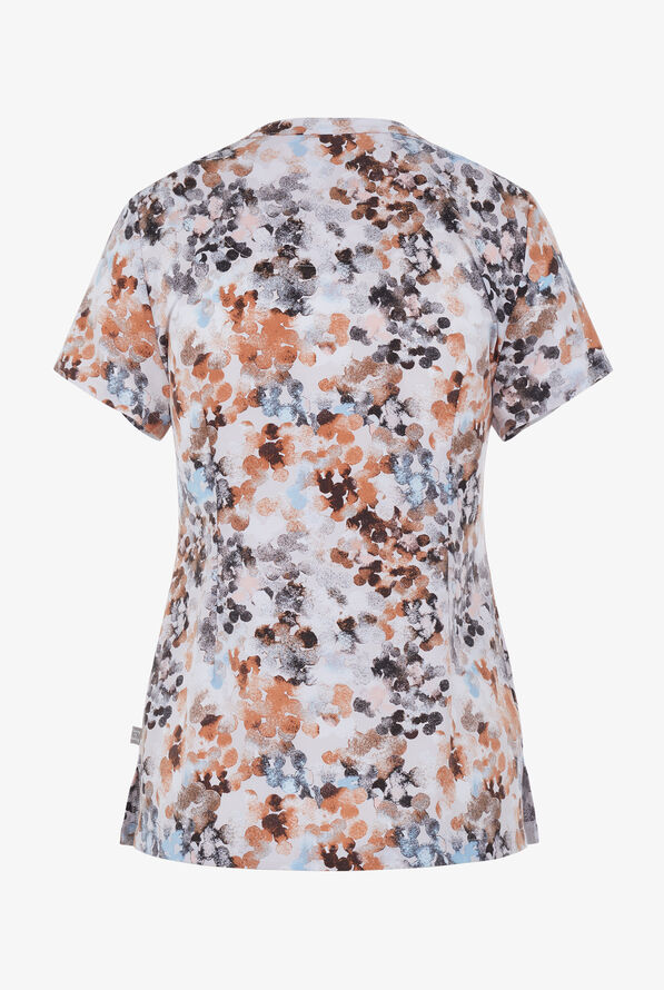 Healing Hands Water Colors Women's 3-pocket STRETCH Mandarin Collar Print Scrub Top - null - 2