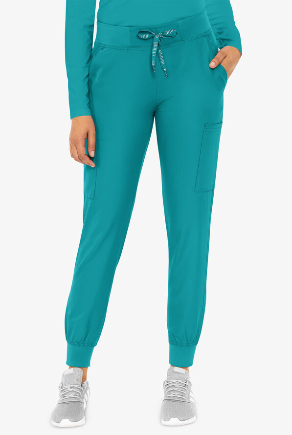 Med Couture Insight Women's 6-Pocket Cargo Jogger Scrub Pants - Teal - 1