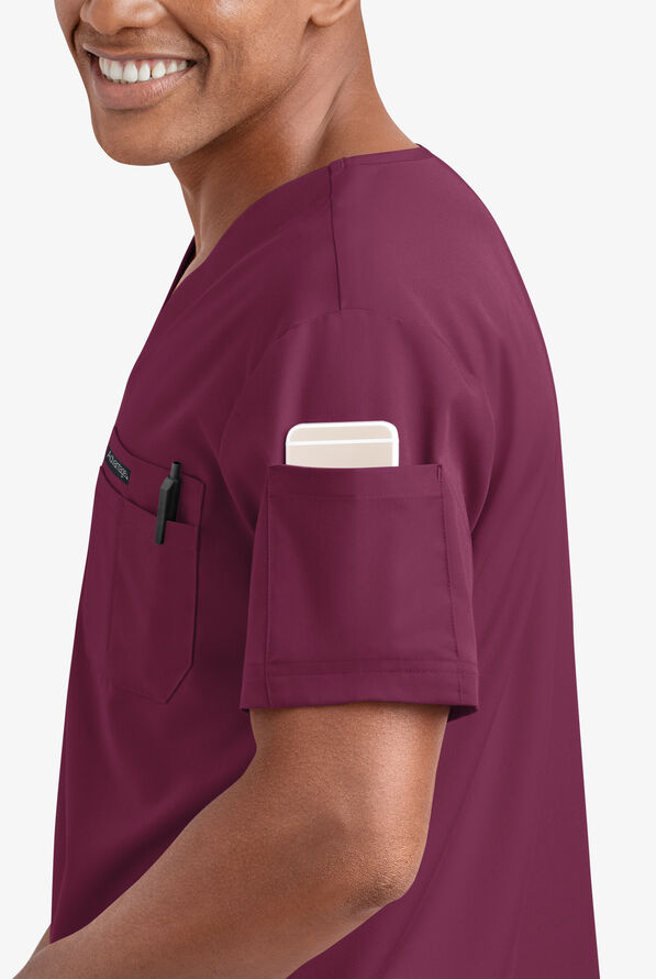 Advantage STRETCH Men's 4-Pocket V-Neck Scrub Top - Wine - 3