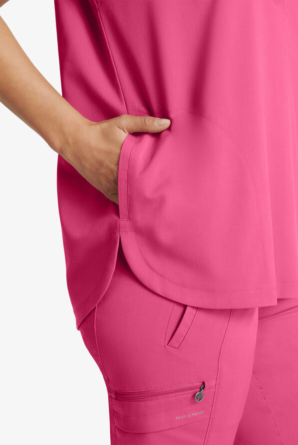 Healing Hands Purple Label Journey Women's 2-Pocket STRETCH Dolman Sleeve Mandarin Collar Scrub Top - Shocking Pink - 4