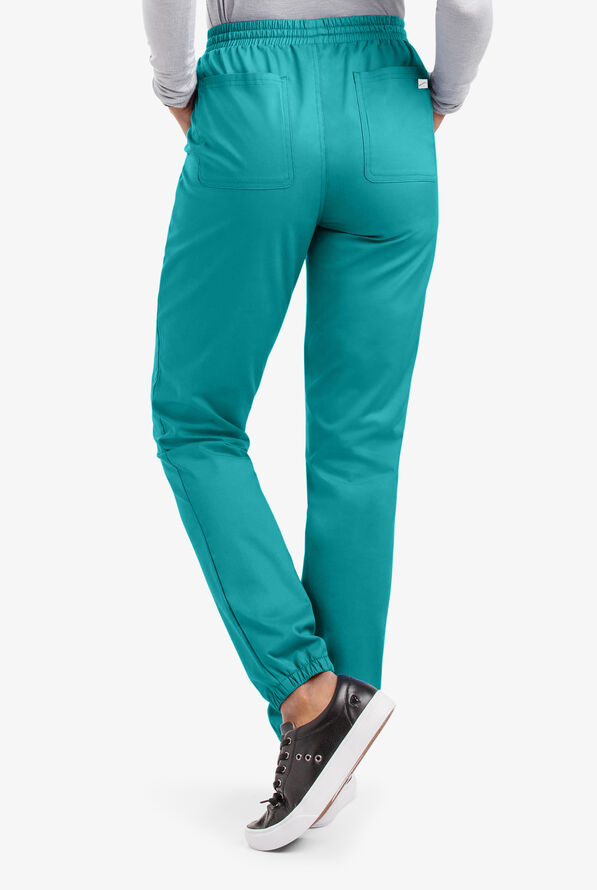 Butter-Soft STRETCH Women's 5-Pocket Jogger Scrub Pants - Petite - Teal - 2